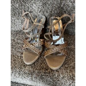 Badgley Mischka Gold/Rose Gold Embellished Strappy‎ 3" Heels Size 5